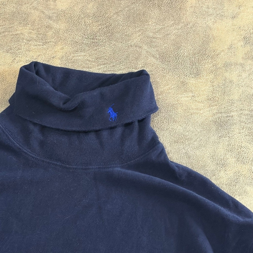 Polo Ralph Lauren Turtleneck Mens Large Navy Blue Brushed Cotton Pony Logo